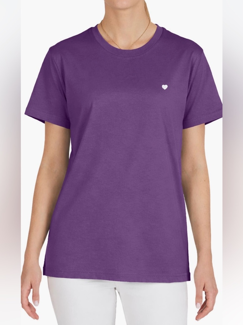 Purple 100% Cotton Heart Graphic Tee Medium NWT Soft Crewneck T-Shirt